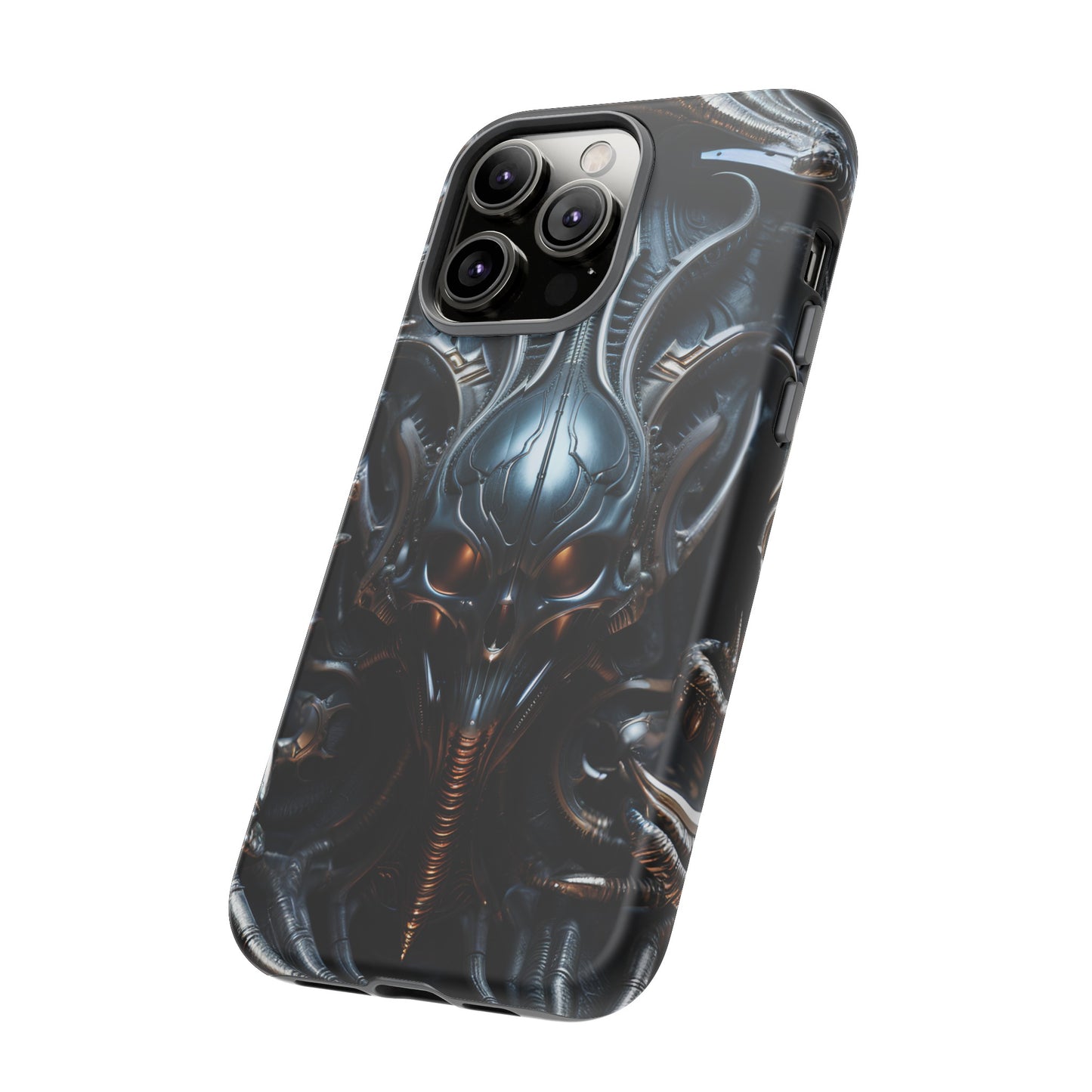 Metallic Alien Mask Phone Case – Futuristic Alien Horror Design for iPhone, Samsung Galaxy, and Google Pixel Devices