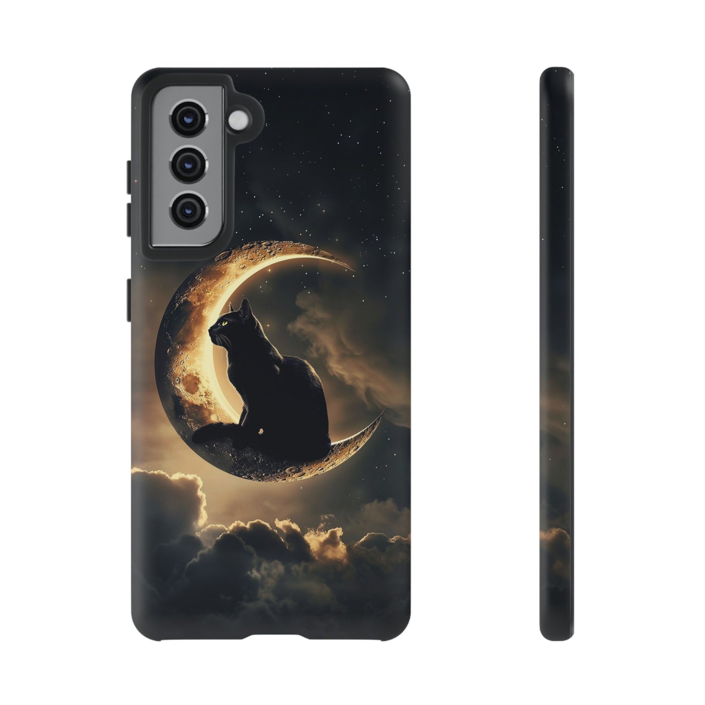 Black Cat on Crescent Moon Phone Case - Mystical Night Sky Design for iPhone, Samsung Galaxy, and Google Pixel Devices