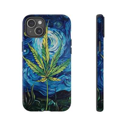 Pot Leaf Starry Night Phone Case – Artistic Marijuana Design for iPhone, Samsung Galaxy, and Google Pixel Devices