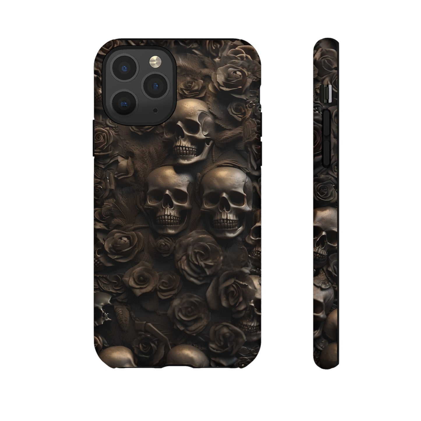 Sepia Gothic Skulls and Roses Phone Case – Dark Floral Design for iPhone, Samsung Galaxy, and Google Pixel Devices