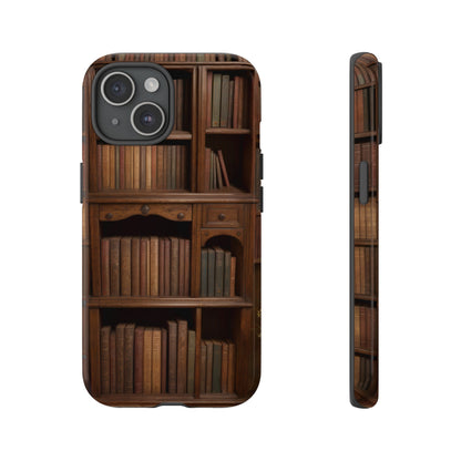 Book Shelf Phone Case – Vintage Library Design for iPhone, Samsung Galaxy, and Google Pixel Devices