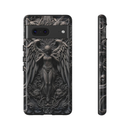 Grey Angel Phone Case – Gothic Marble Statue Design for iPhone, Samsung Galaxy, and Google Pixel Devices