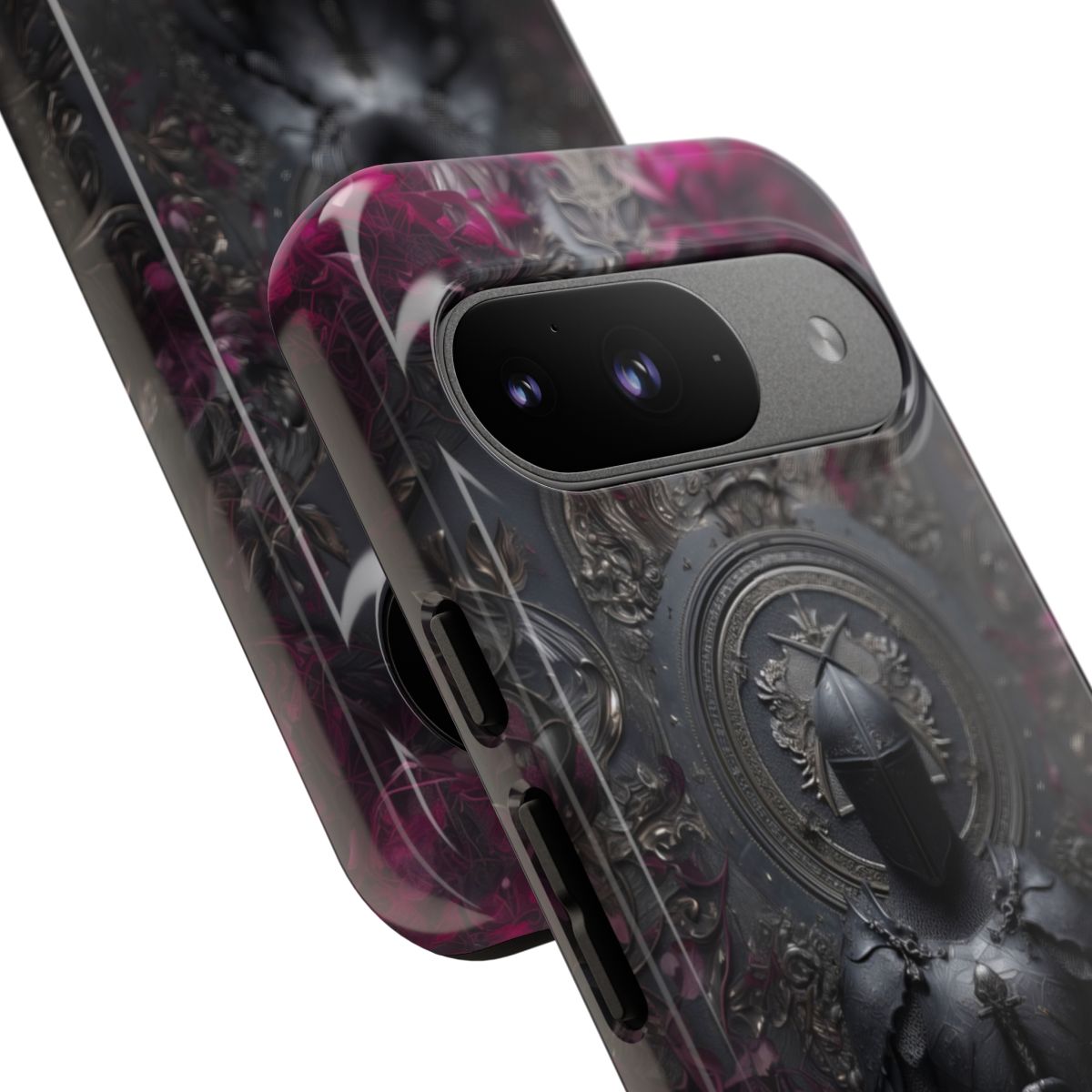 Personalized Gothic Knight Phone Case (Glossy) - Dark Medieval Armor Design with Custom Text