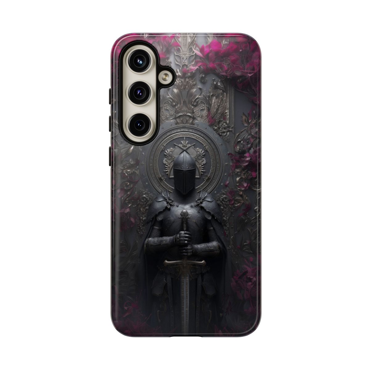 Personalized Gothic Knight Phone Case (Glossy) - Dark Medieval Armor Design with Custom Text
