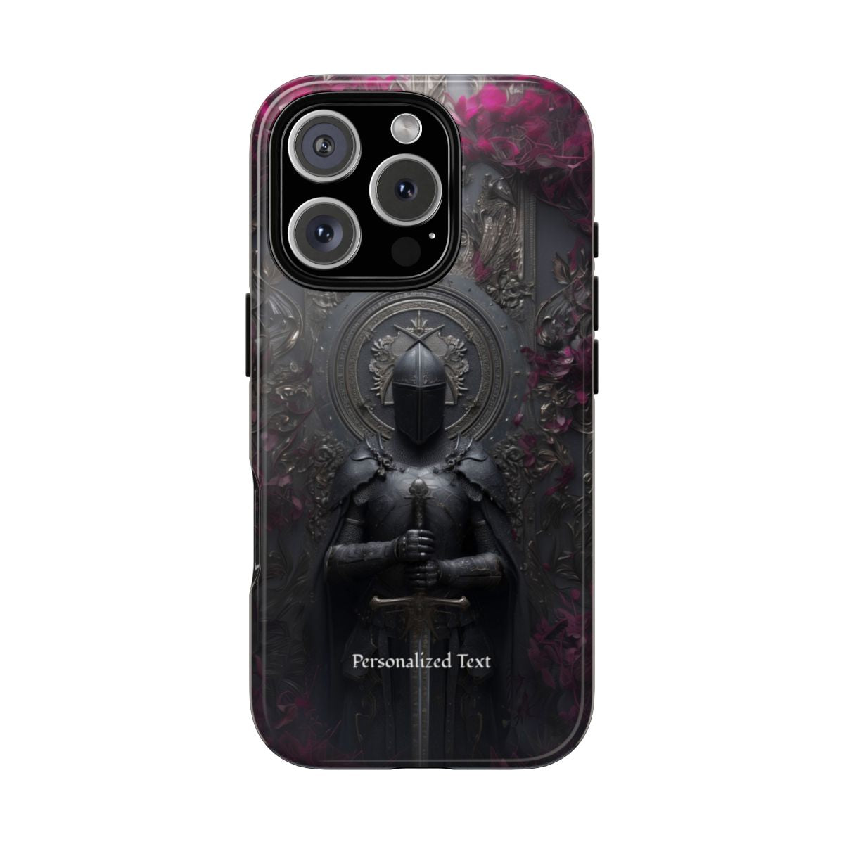 Personalized Gothic Knight Phone Case (Glossy) - Dark Medieval Armor Design with Custom Text