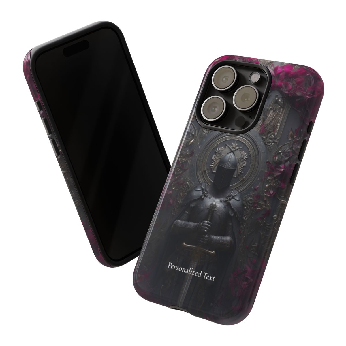 Personalized Gothic Knight Phone Case (Glossy) - Dark Medieval Armor Design with Custom Text