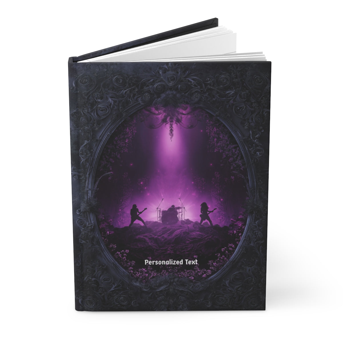 Personalized Gothic Rock Concert Notebook - Dark Stage Journal with Band Silhouette