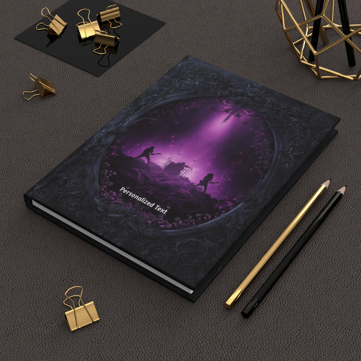 Personalized Gothic Rock Concert Notebook - Dark Stage Journal with Band Silhouette