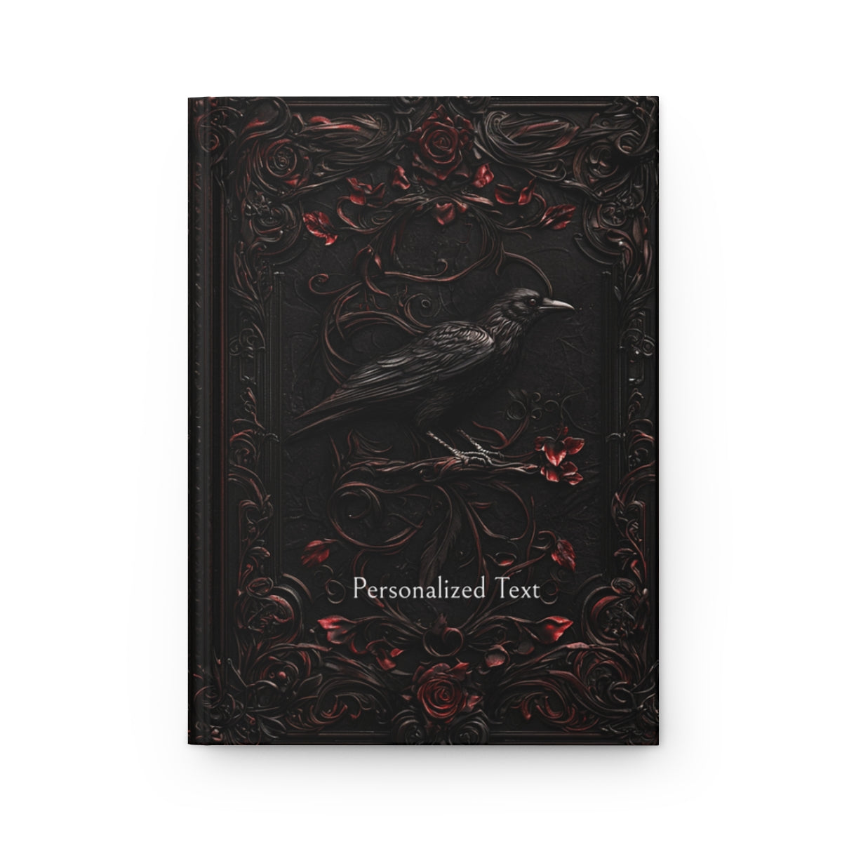 Black Raven Journal with Intricate Floral Design - Gothic Stationery