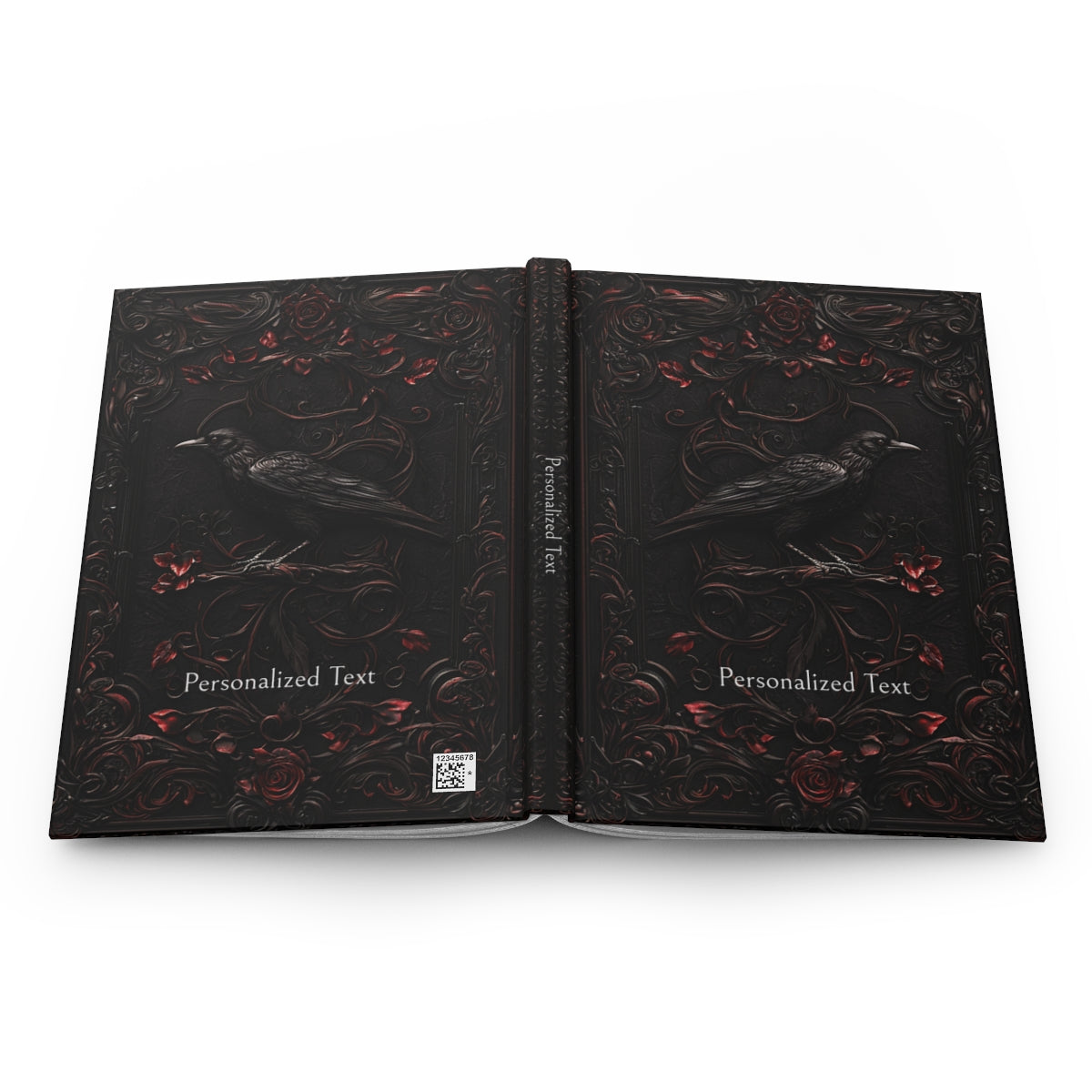 Black Raven Journal with Intricate Floral Design - Gothic Stationery