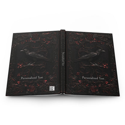 Black Raven Journal with Intricate Floral Design - Gothic Stationery