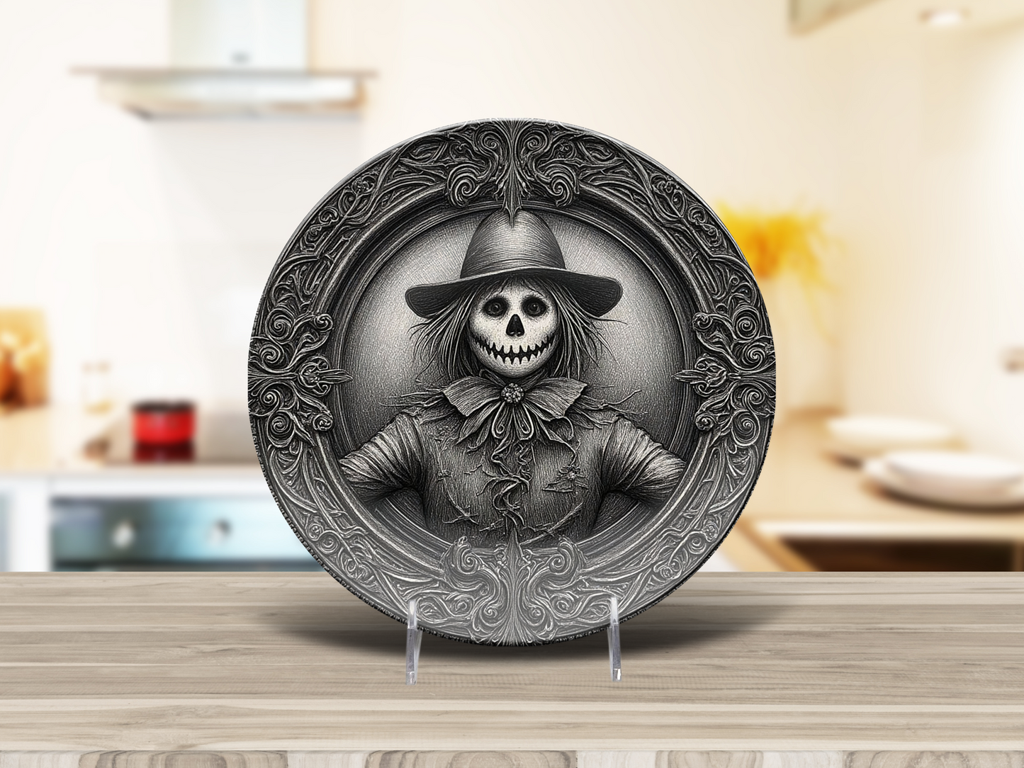 Gothic Scarecrow Plate – Halloween Horror Décor for Dark Aesthetic Homes