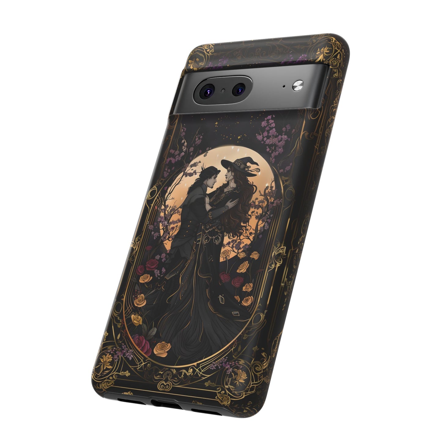 Gothic Romance Phone Case - Enchanted Witch and Lover Design for iPhone, Samsung Galaxy, and Google Pixel Devices