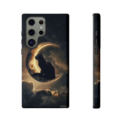 Black Cat on Crescent Moon Phone Case - Mystical Night Sky Design for iPhone, Samsung Galaxy, and Google Pixel Devices