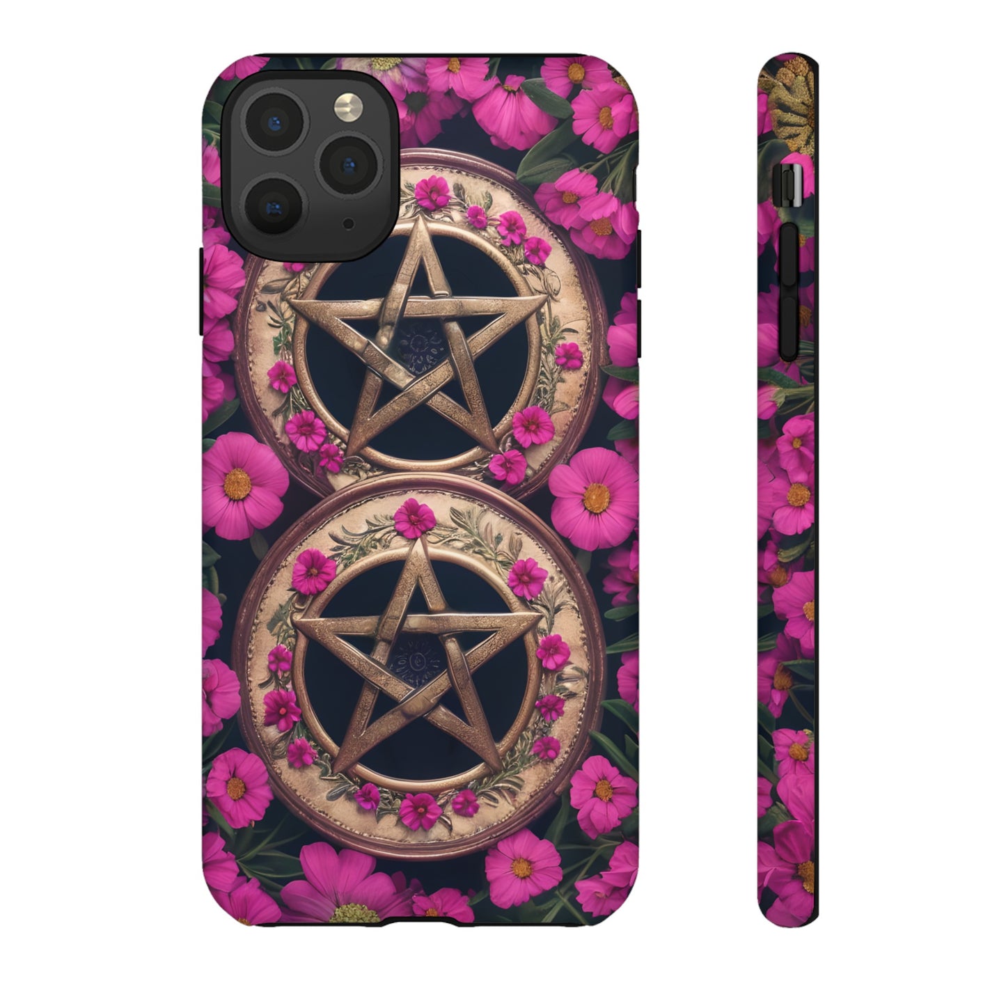 Pentacles in Pink Flowers Tough Phone Case – Mystical Floral Design for iPhone, Samsung Galaxy, and Google Pixel Devices