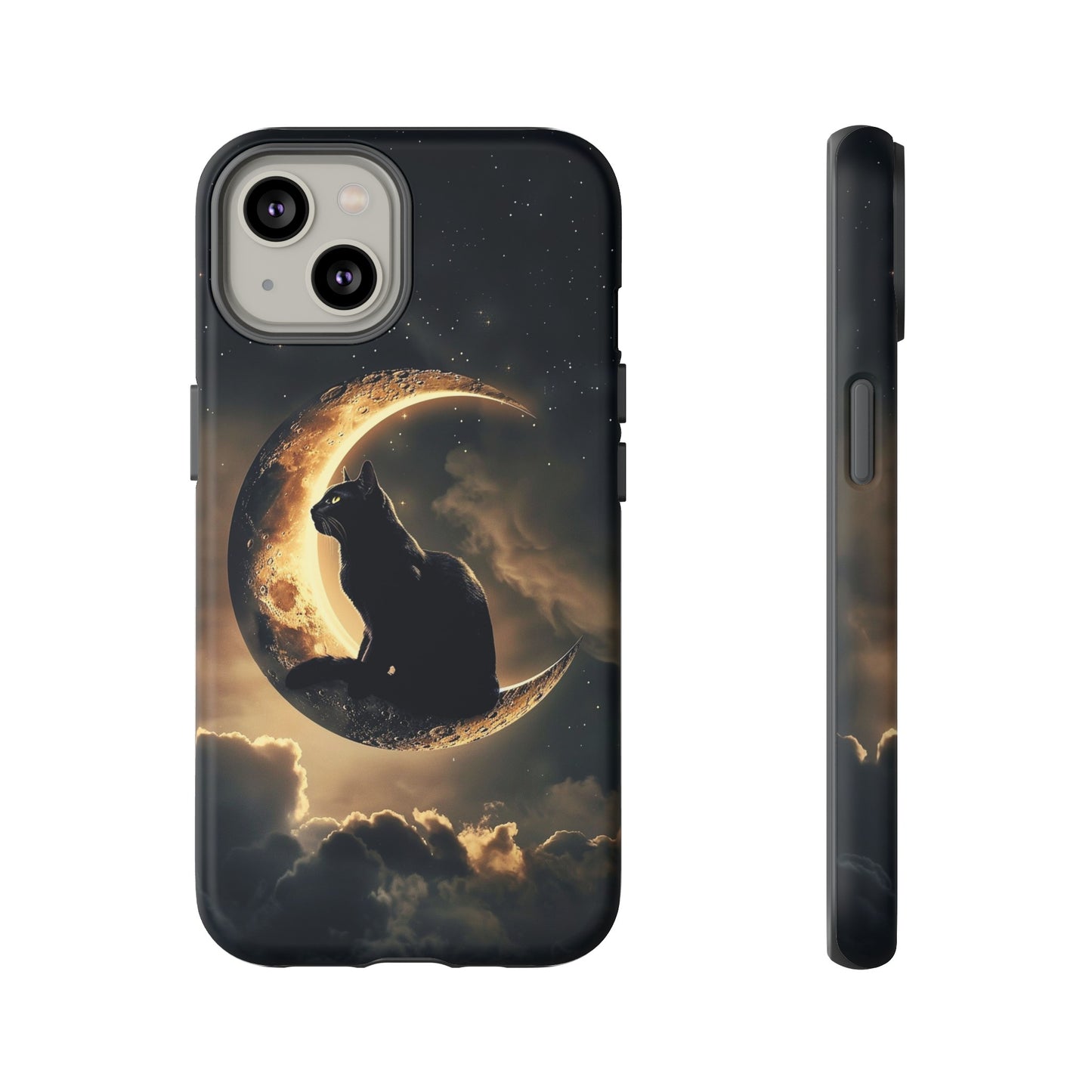 Black Cat on Crescent Moon Phone Case - Mystical Night Sky Design for iPhone, Samsung Galaxy, and Google Pixel Devices