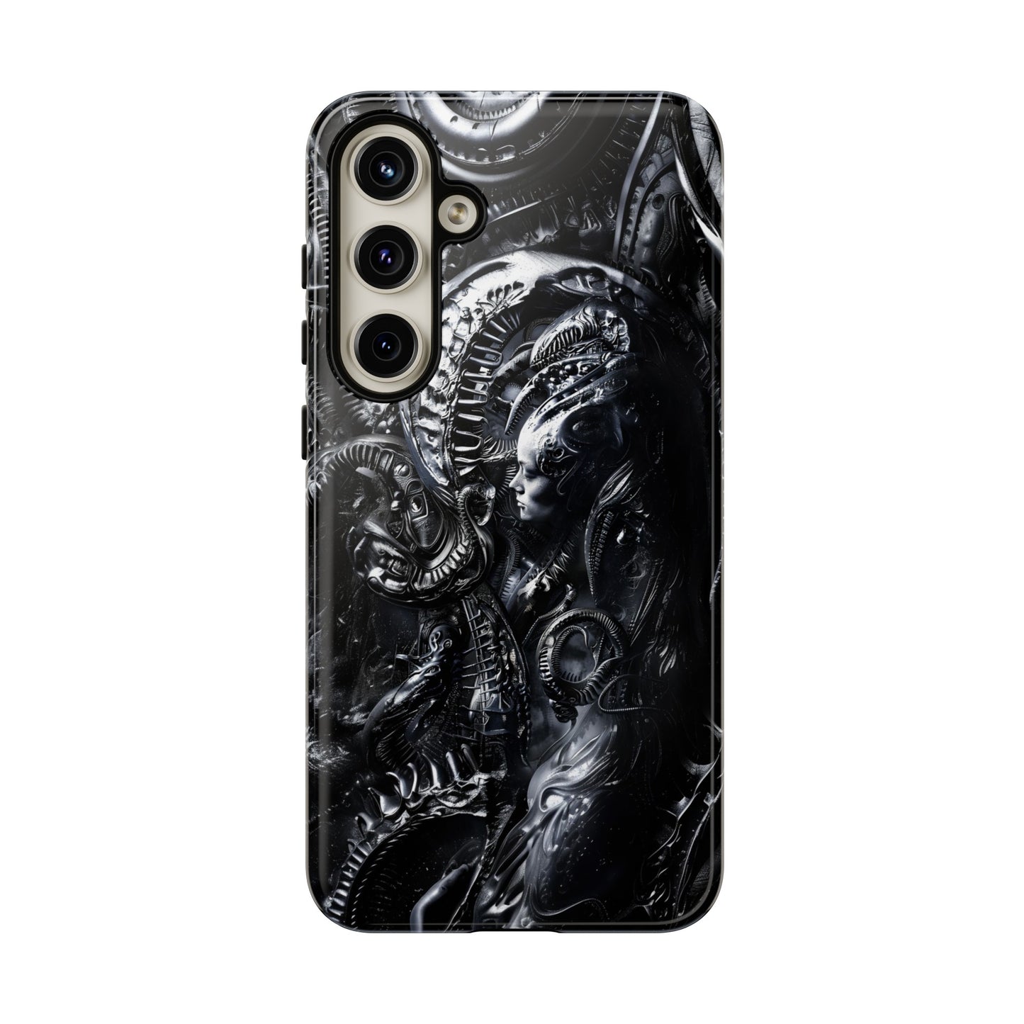 Biomechanical Transhumanism Phone Case – Alien Horror Design for iPhone and Samsung Galaxy Devices