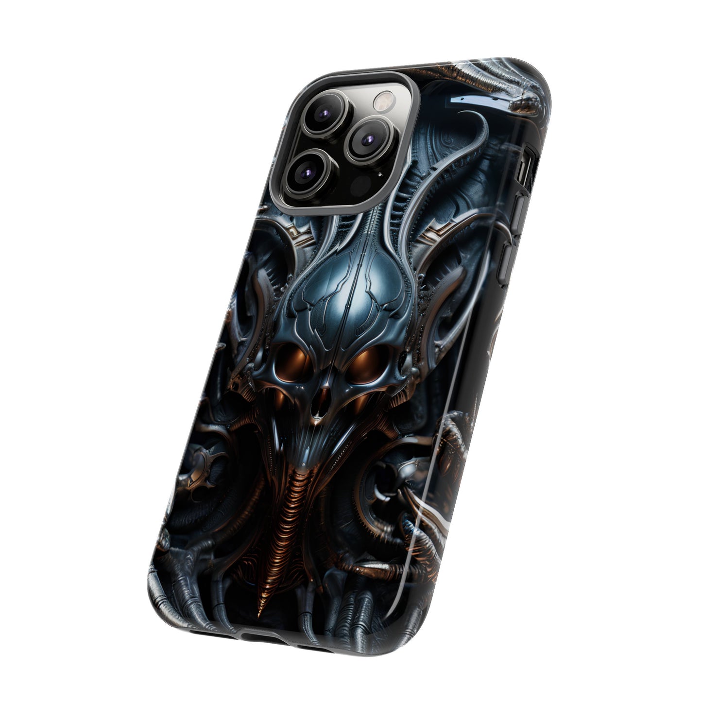 Metallic Alien Mask Phone Case – Futuristic Alien Horror Design for iPhone, Samsung Galaxy, and Google Pixel Devices