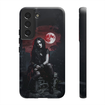 Gothic Vampire Girl Phone Case - Dark Fantasy Design with Blood Moon for iPhone,  Samsung Galaxy, and Google Pixel Devices