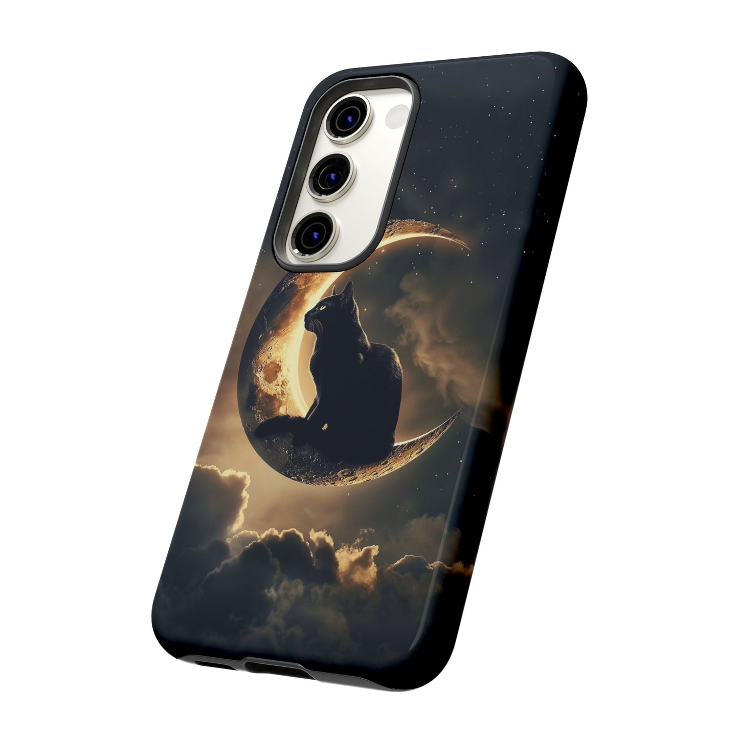 Black Cat on Crescent Moon Phone Case - Mystical Night Sky Design for iPhone, Samsung Galaxy, and Google Pixel Devices