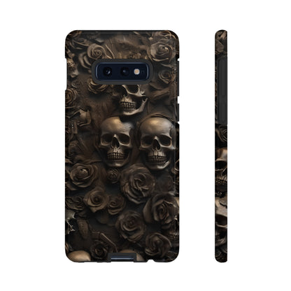 Sepia Gothic Skulls and Roses Phone Case – Dark Floral Design for iPhone, Samsung Galaxy, and Google Pixel Devices