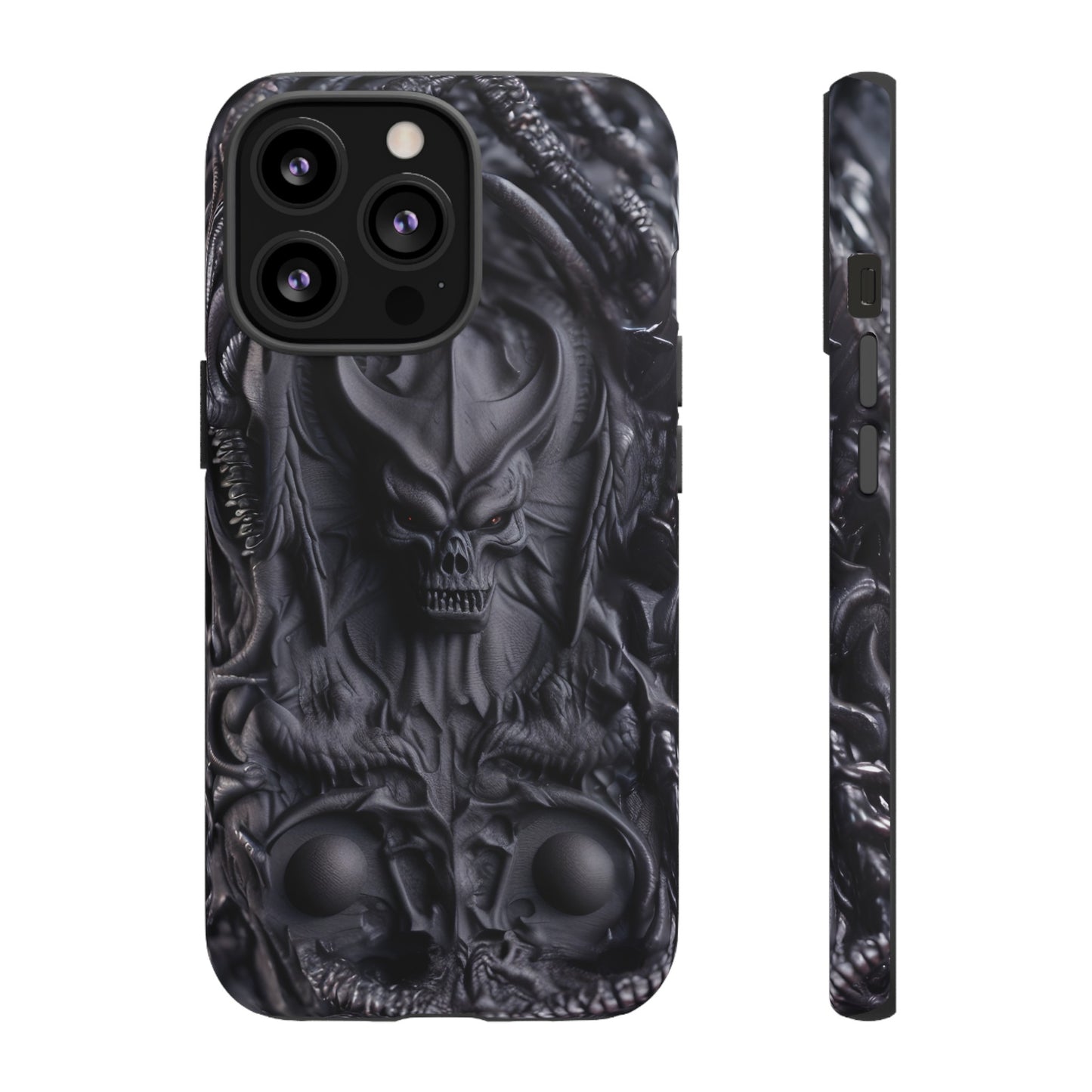 Black Demon Phone Case – Horned Hell Horror Design for iPhone, Samsung Galaxy, and Google Pixel Devices