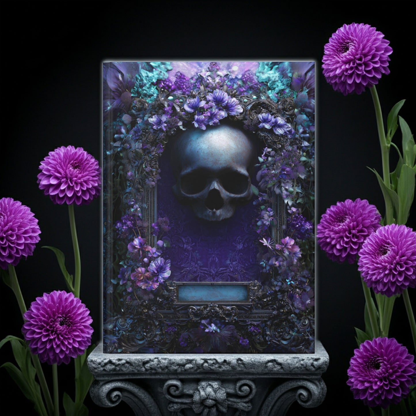 Gothic Skull & Violet Bloom Journal - Dark Floral Notebook with Optional Personalized Text
