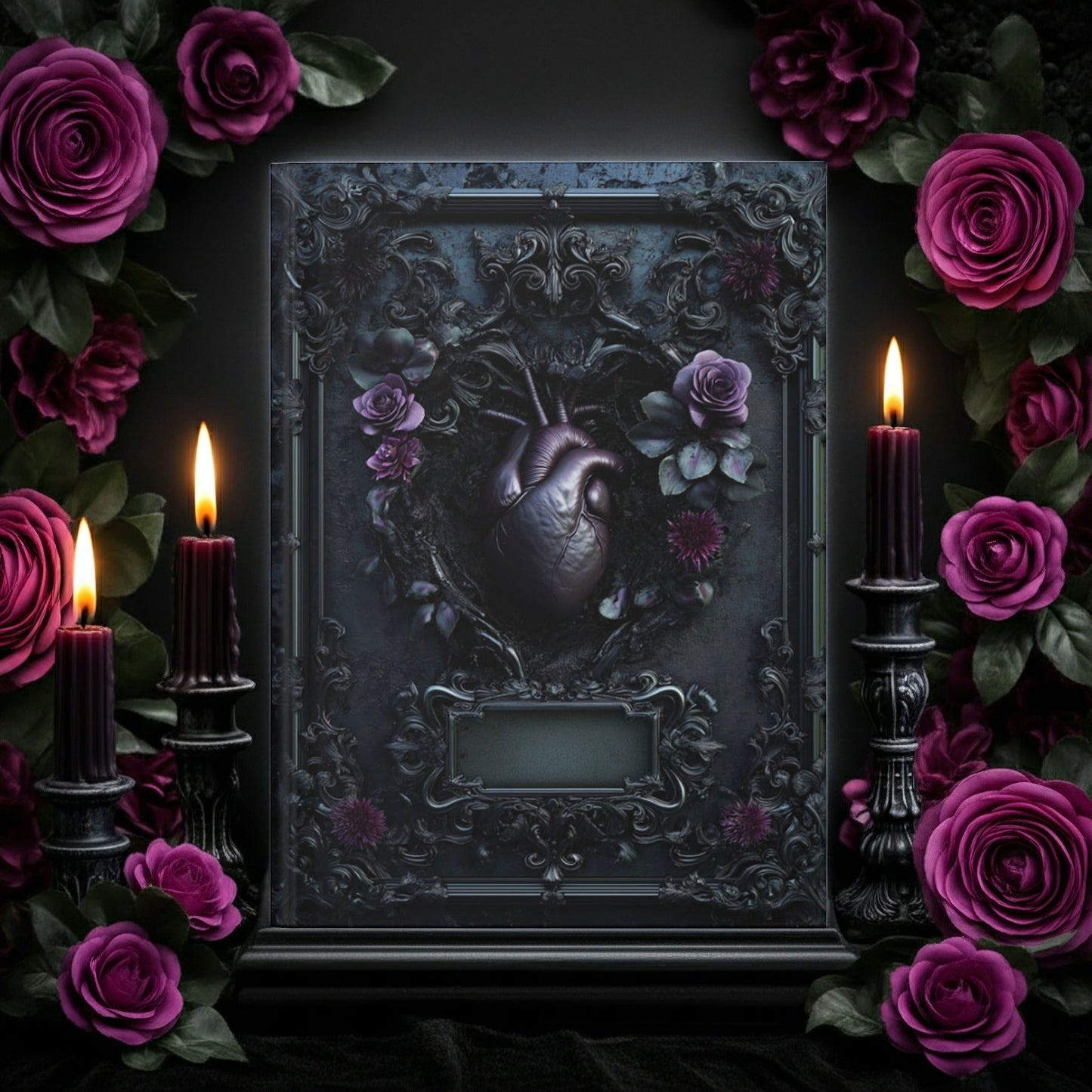 Gothic Heart & Roses Journal - Dark Anatomical Notebook with Optional Personalized Text