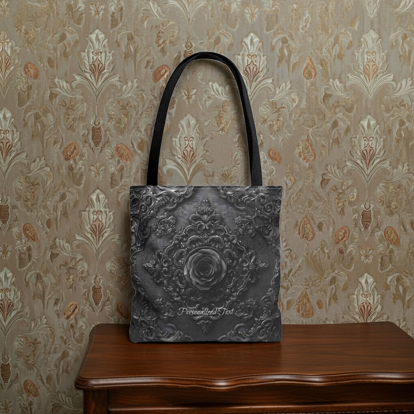 Gothic Black Rose Tote Bag - Ornate Baroque Dark Aesthetic