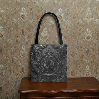 Gothic Black Rose Tote Bag - Ornate Baroque Dark Aesthetic