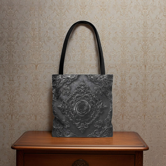 Gothic Black Rose Tote Bag - Ornate Baroque Dark Aesthetic