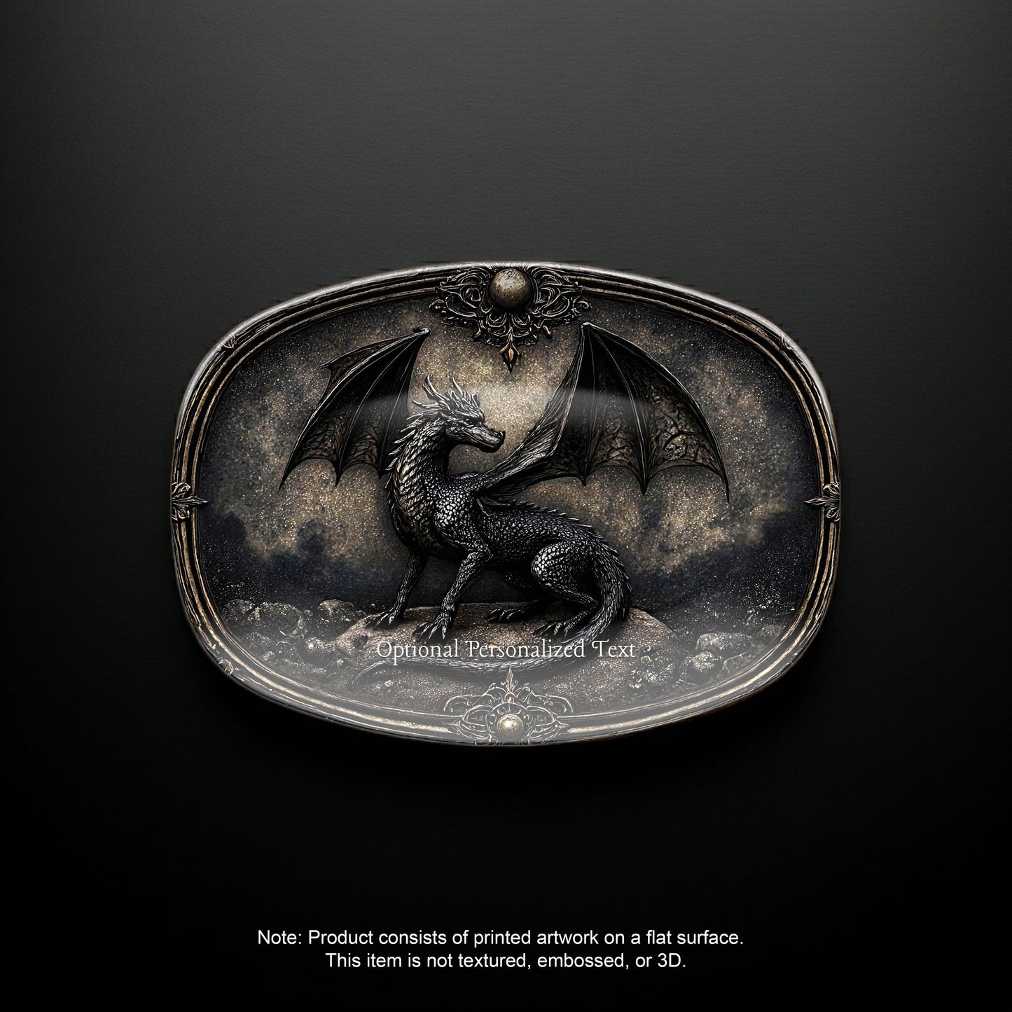 Black Dragon Fantasy Platter – Gothic Dragon Tray with Optional Personalized Text