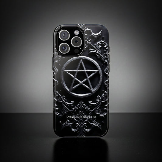 Gothic Pentagram Phone Case – Occult Symbol Design with Optional Personalized Text (GLOSSY VERSION)