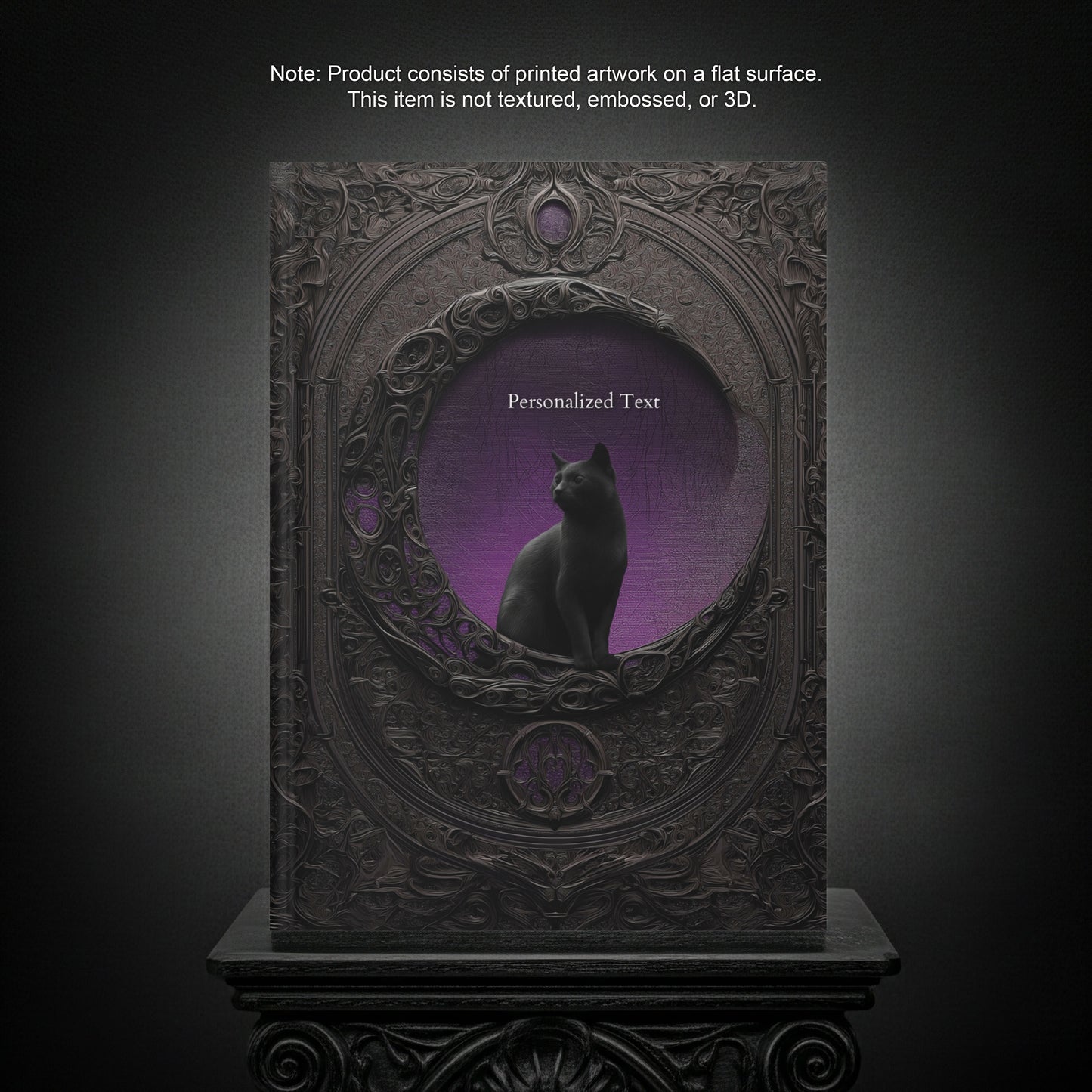 Gothic Black Cat Journal – Dark Fantasy Moon Notebook with Optional Personalized Text
