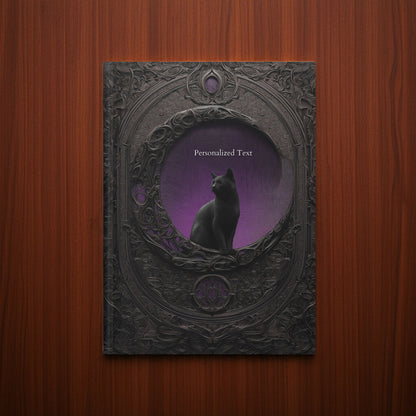 Gothic Black Cat Journal – Dark Fantasy Moon Notebook with Optional Personalized Text