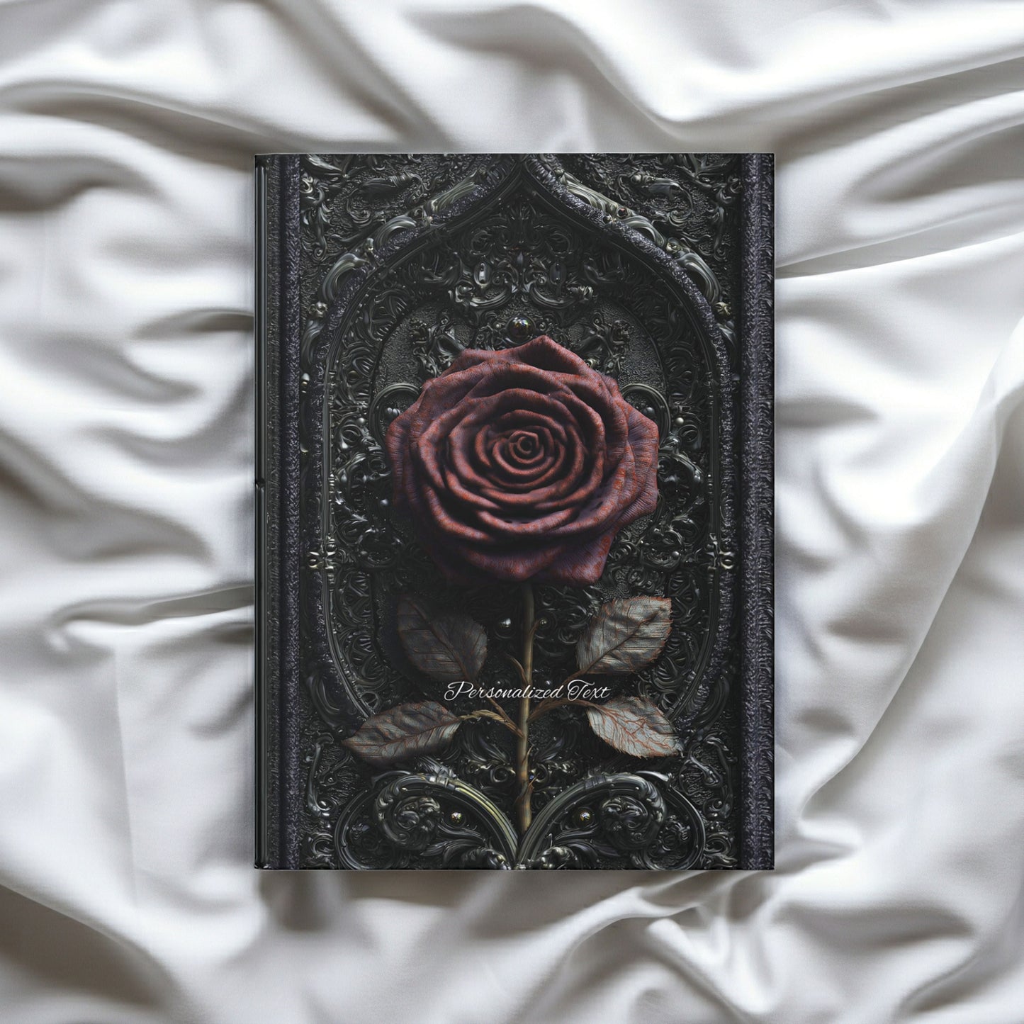 Gothic Red Rose Journal – Dark Romantic Floral Notebook with Optional Personalized Text