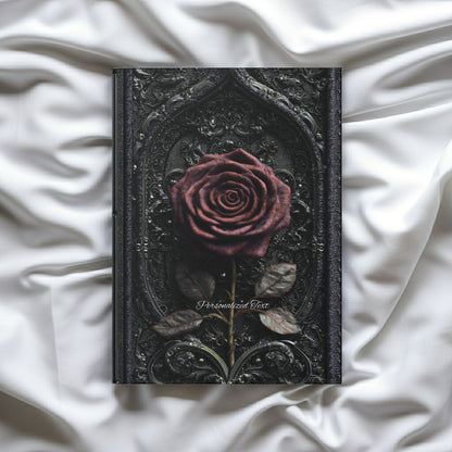 Gothic Red Rose Journal – Dark Romantic Floral Notebook with Optional Personalized Text