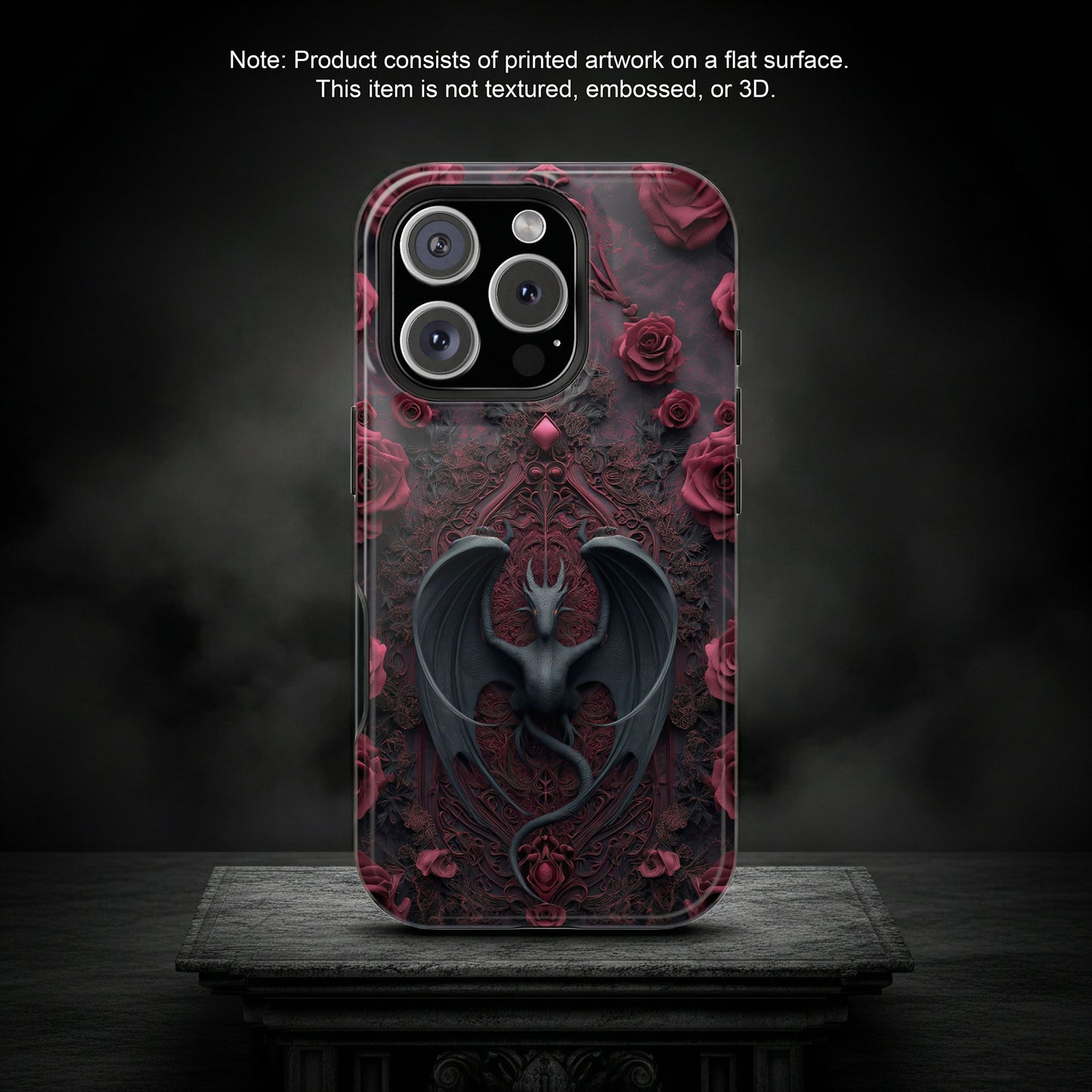 Gothic Dragon Rose Phone Case – Dark Fantasy Dragon with Crimson Roses and Optional Personalized Text