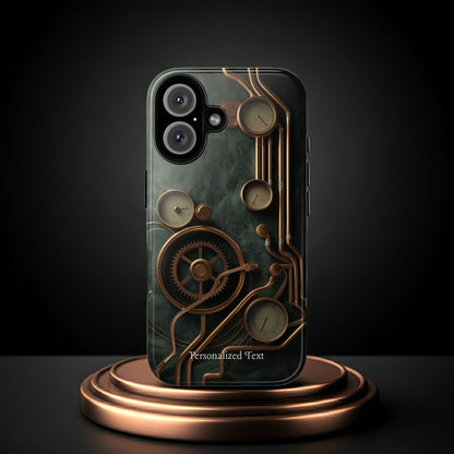 Steampunk Gear Phone Case – Vintage Clockwork Industrial Design with Optional Personalized Text