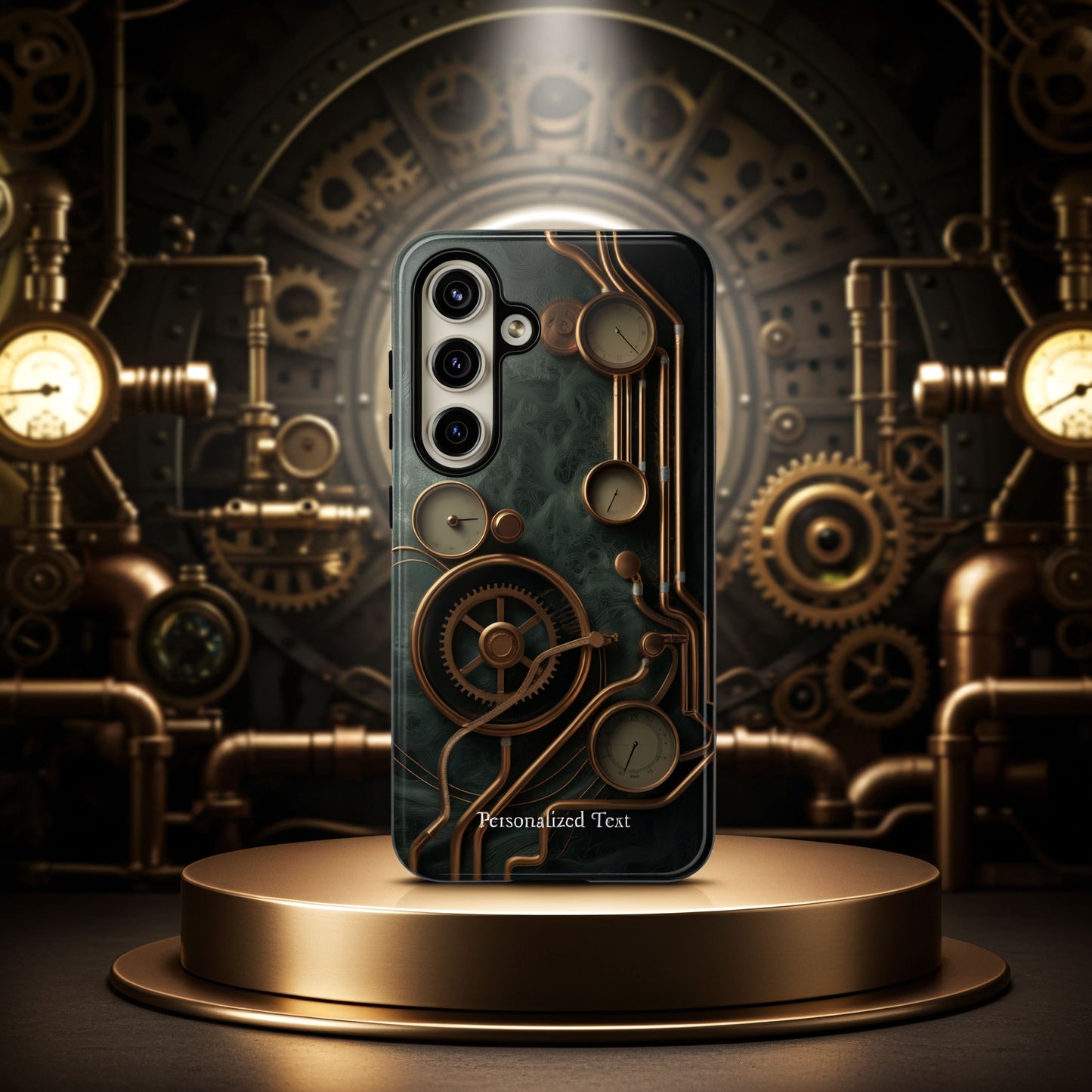 Steampunk Gear Phone Case – Vintage Clockwork Industrial Design with Optional Personalized Text