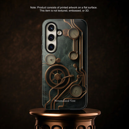Steampunk Gear Phone Case – Vintage Clockwork Industrial Design with Optional Personalized Text