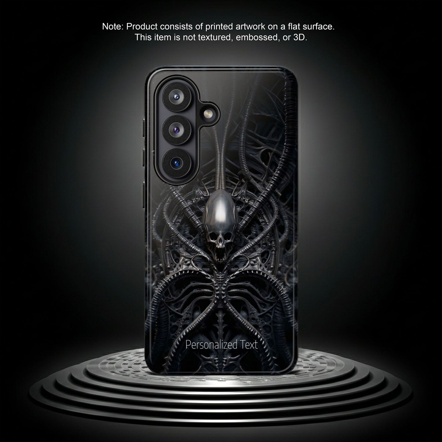 Biomechanical Skull Phone Case – Dark Sci-Fi Gothic Design with Optional Personalized Text