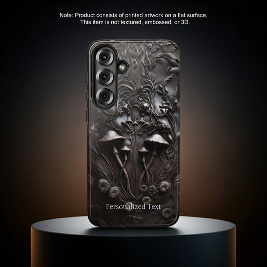 Dark Mushroom Phone Case – Gothic Forest Fungi Design with Optional Personalized Text, Naturecore Aesthetic Cover