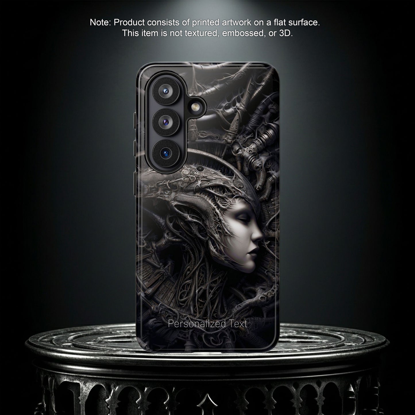 Biomechanical Gothic Phone Case – Dark Sci-Fi Alien Queen Portrait with Optional Personalized Text