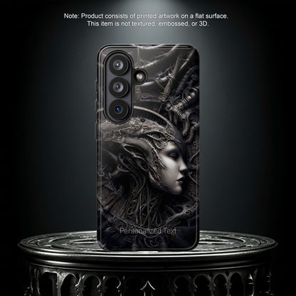 Biomechanical Gothic Phone Case – Dark Sci-Fi Alien Queen Portrait with Optional Personalized Text
