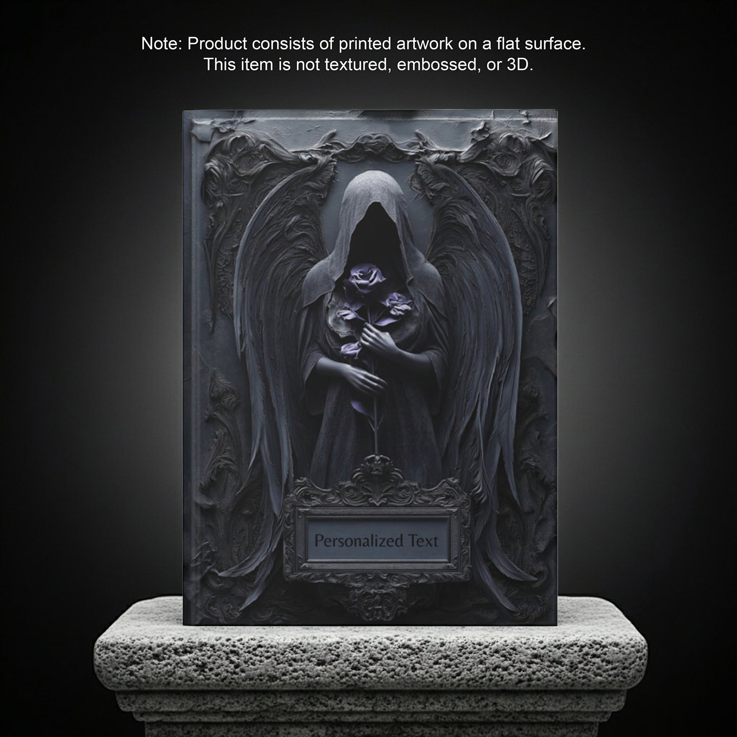 Gothic Dark Angel Journal – Grim Reaper Aesthetic Notebook with Black Wings & Optional Personalized Text