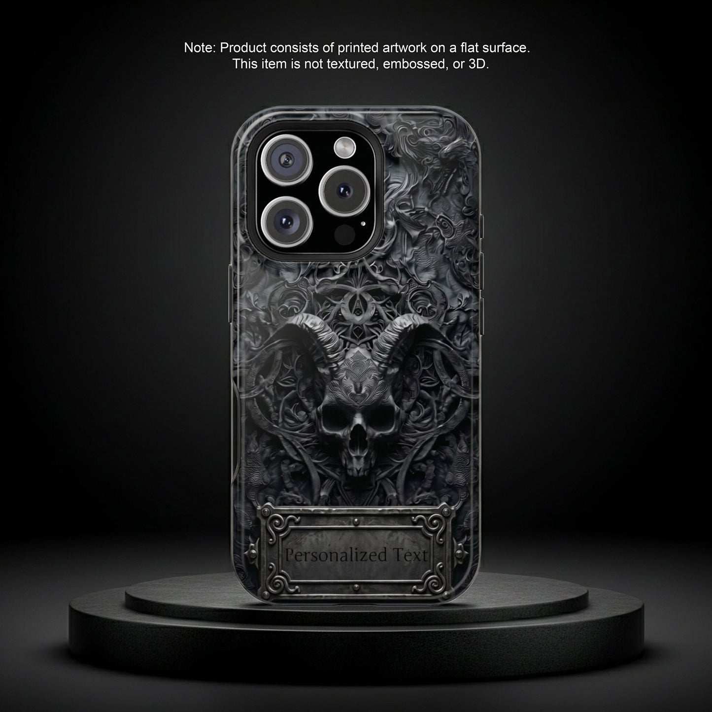 Gothic Demon Skull Phone Case – Dark Occult Horned Skull Art with Optional Personalized Text