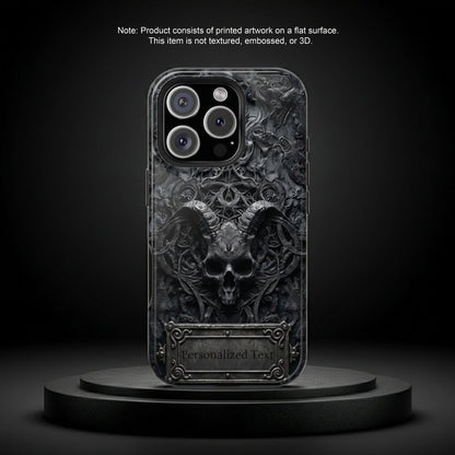Gothic Demon Skull Phone Case – Dark Occult Horned Skull Art with Optional Personalized Text