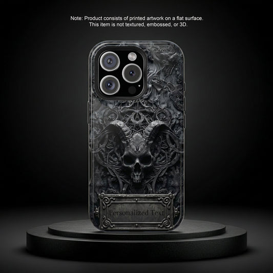 Gothic Demon Skull Phone Case – Dark Occult Horned Skull Art with Optional Personalized Text