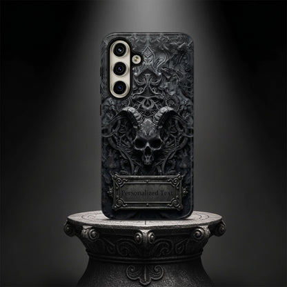 Gothic Demon Skull Phone Case – Dark Occult Horned Skull Art with Optional Personalized Text